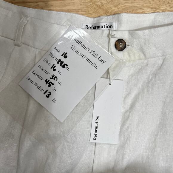 NWT Reformation Mason Linen Pants Pleated Wide Leg Linen Pants Women's 16 White - Picture 13 of 13